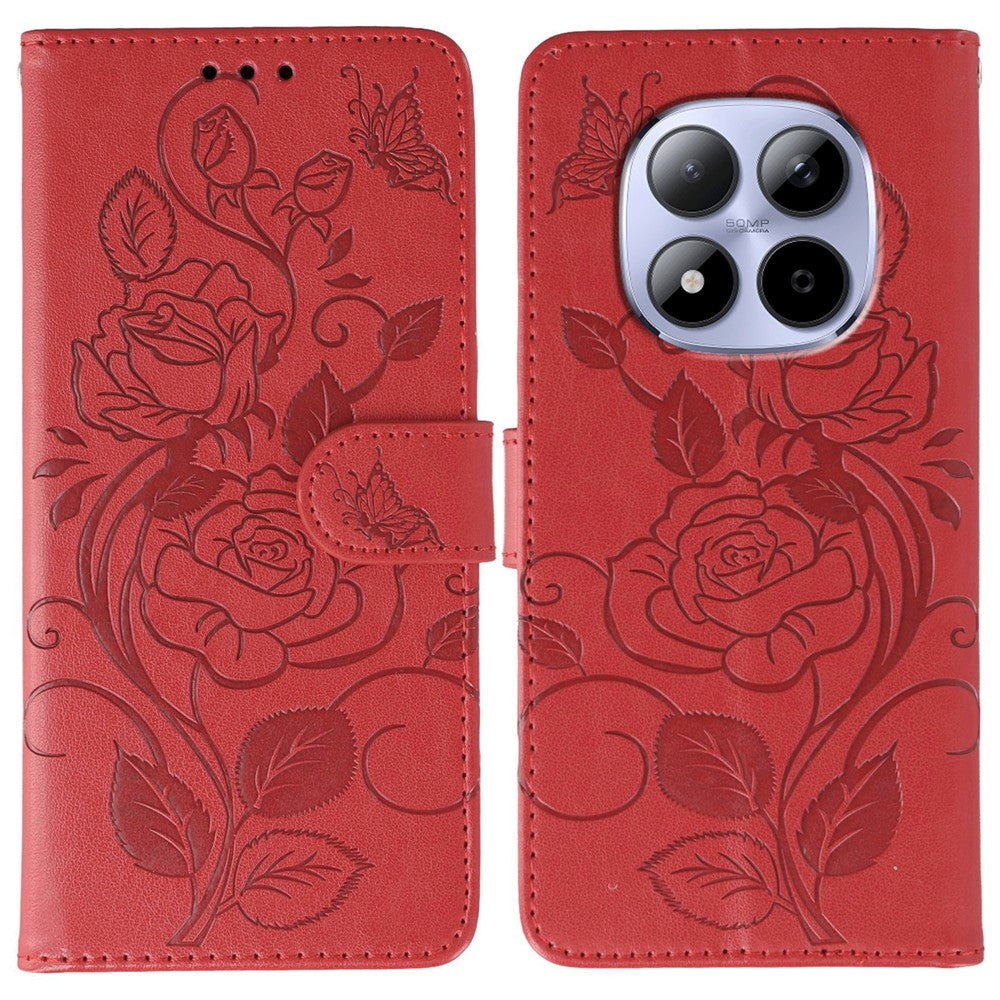 For Xiaomi Redmi Note 15 Pro 5G (Global) Case Wallet Stand Imprinted Rose Butterfly PU Leather Phone Cover