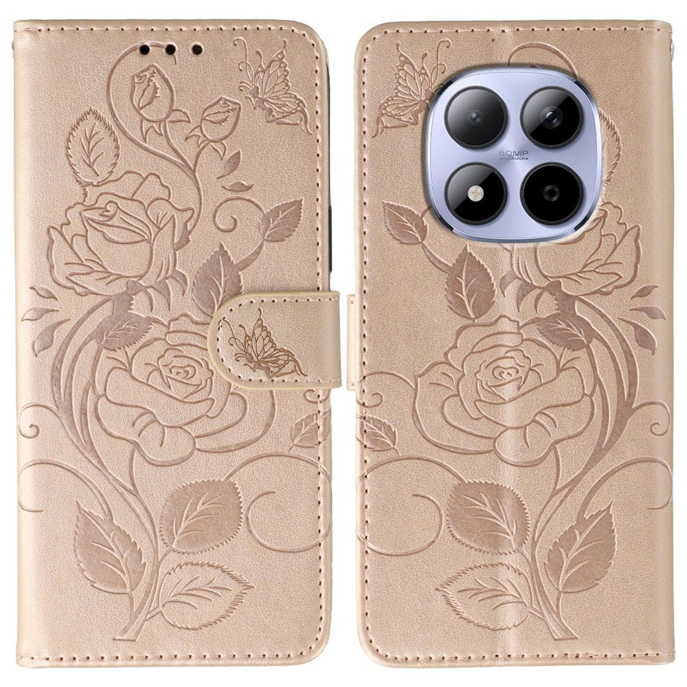 For Xiaomi Redmi Note 15 Pro 5G (Global) Case Wallet Stand Imprinted Rose Butterfly PU Leather Phone Cover