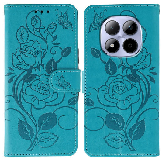 Xiaomi Redmi Note 15 Pro 5G (Global) Handyhülle – Brieftaschenständer, bedruckter Rosen-Schmetterling, PU-Leder