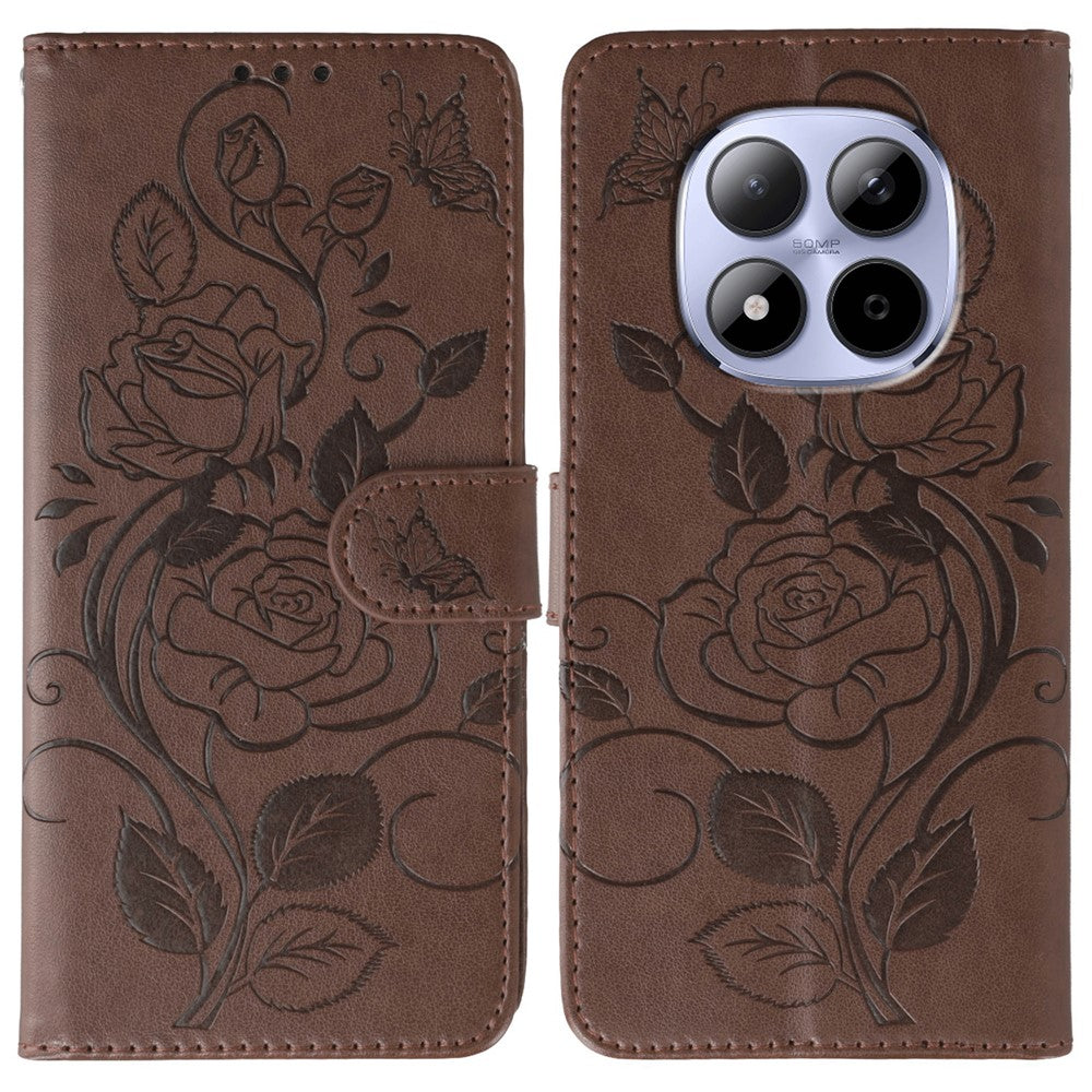 For Xiaomi Redmi Note 15 Pro 5G (Global) Case Wallet Stand Imprinted Rose Butterfly PU Leather Phone Cover