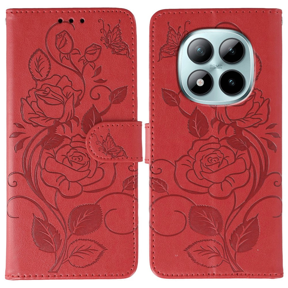 For Xiaomi Redmi Poco M8 Pro 5G / Redmi Note 15 Pro+ 5G (Global) Case Wallet Stand Imprinted Rose Butterfly PU Leather Phone Cover