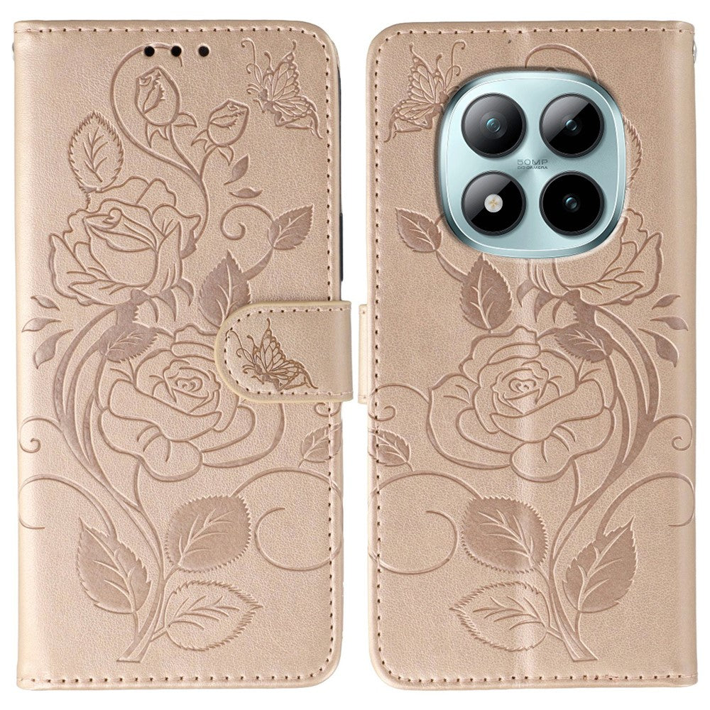 For Xiaomi Redmi Poco M8 Pro 5G / Redmi Note 15 Pro+ 5G (Global) Case Wallet Stand Imprinted Rose Butterfly PU Leather Phone Cover
