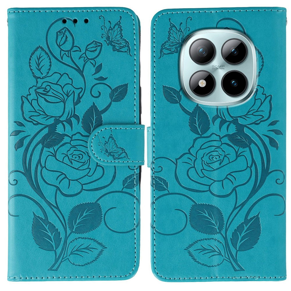 For Xiaomi Redmi Poco M8 Pro 5G / Redmi Note 15 Pro+ 5G (Global) Case Wallet Stand Imprinted Rose Butterfly PU Leather Phone Cover