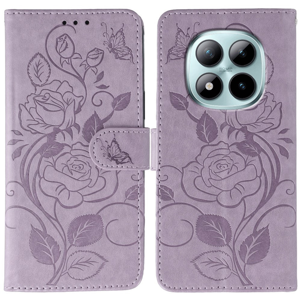 For Xiaomi Redmi Poco M8 Pro 5G / Redmi Note 15 Pro+ 5G (Global) Case Wallet Stand Imprinted Rose Butterfly PU Leather Phone Cover