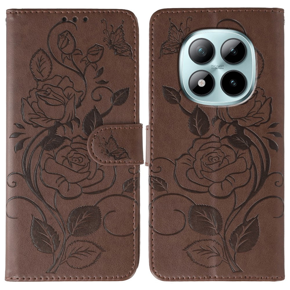 For Xiaomi Redmi Poco M8 Pro 5G / Redmi Note 15 Pro+ 5G (Global) Case Wallet Stand Imprinted Rose Butterfly PU Leather Phone Cover
