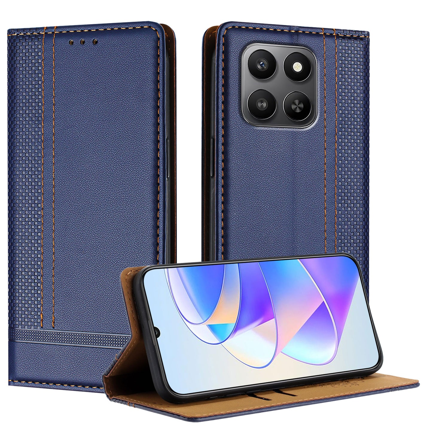 For Honor 400 Smart 5G / 4G / X7d 4G Case L-Shaped Grid Pattern Leather Stand Phone Cover with Card Slots