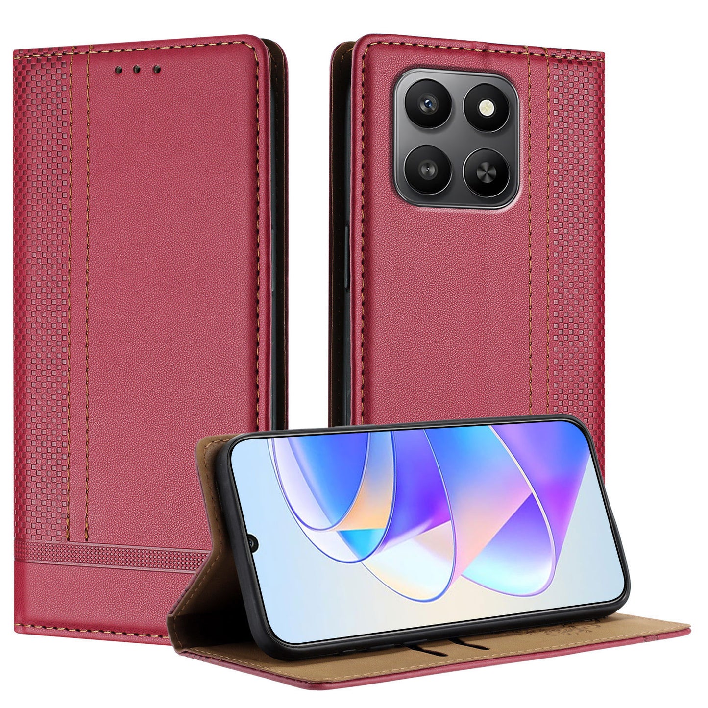 For Honor 400 Smart 5G / 4G / X7d 4G Case L-Shaped Grid Pattern Leather Stand Phone Cover with Card Slots
