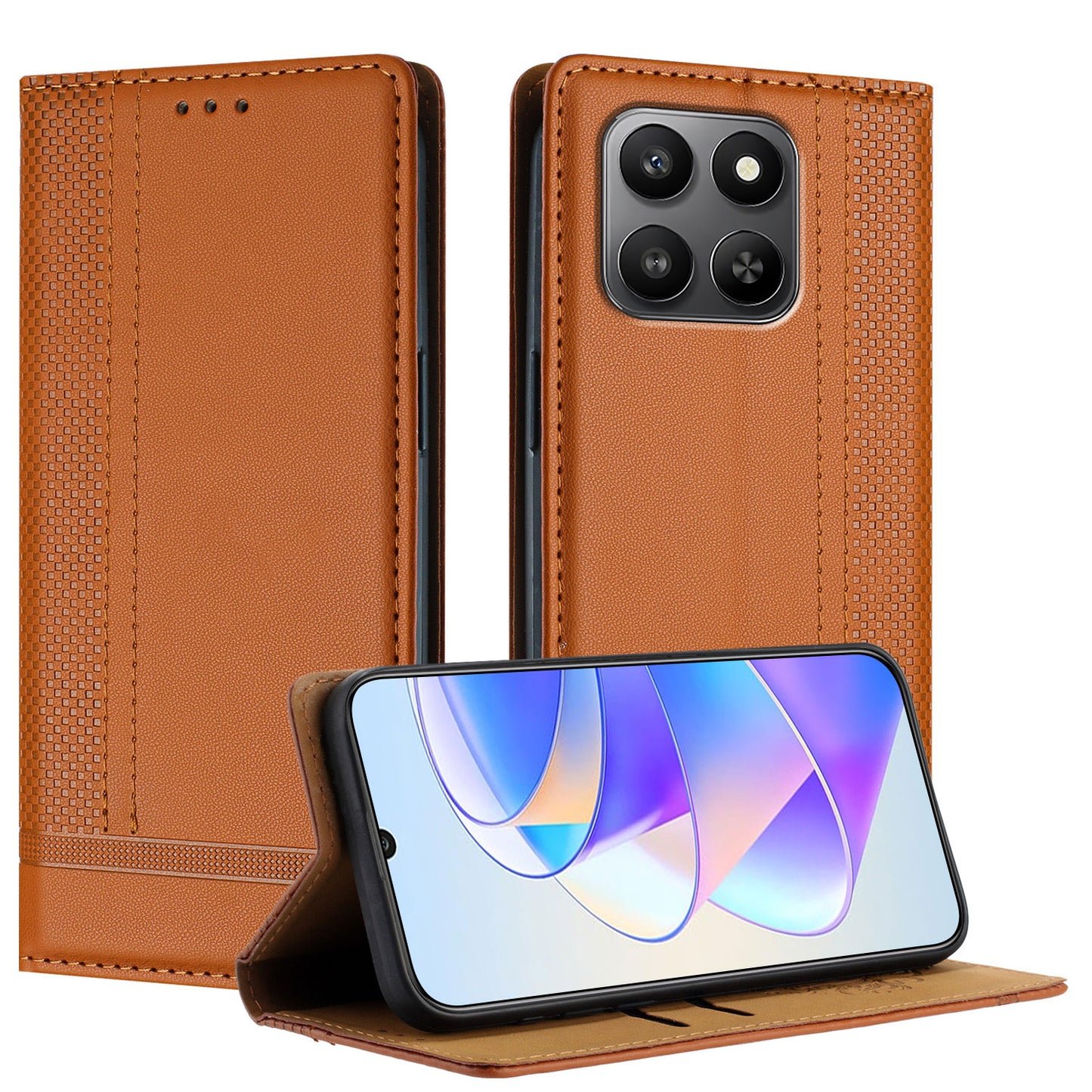 For Honor 400 Smart 5G / 4G / X7d 4G Case L-Shaped Grid Pattern Leather Stand Phone Cover with Card Slots
