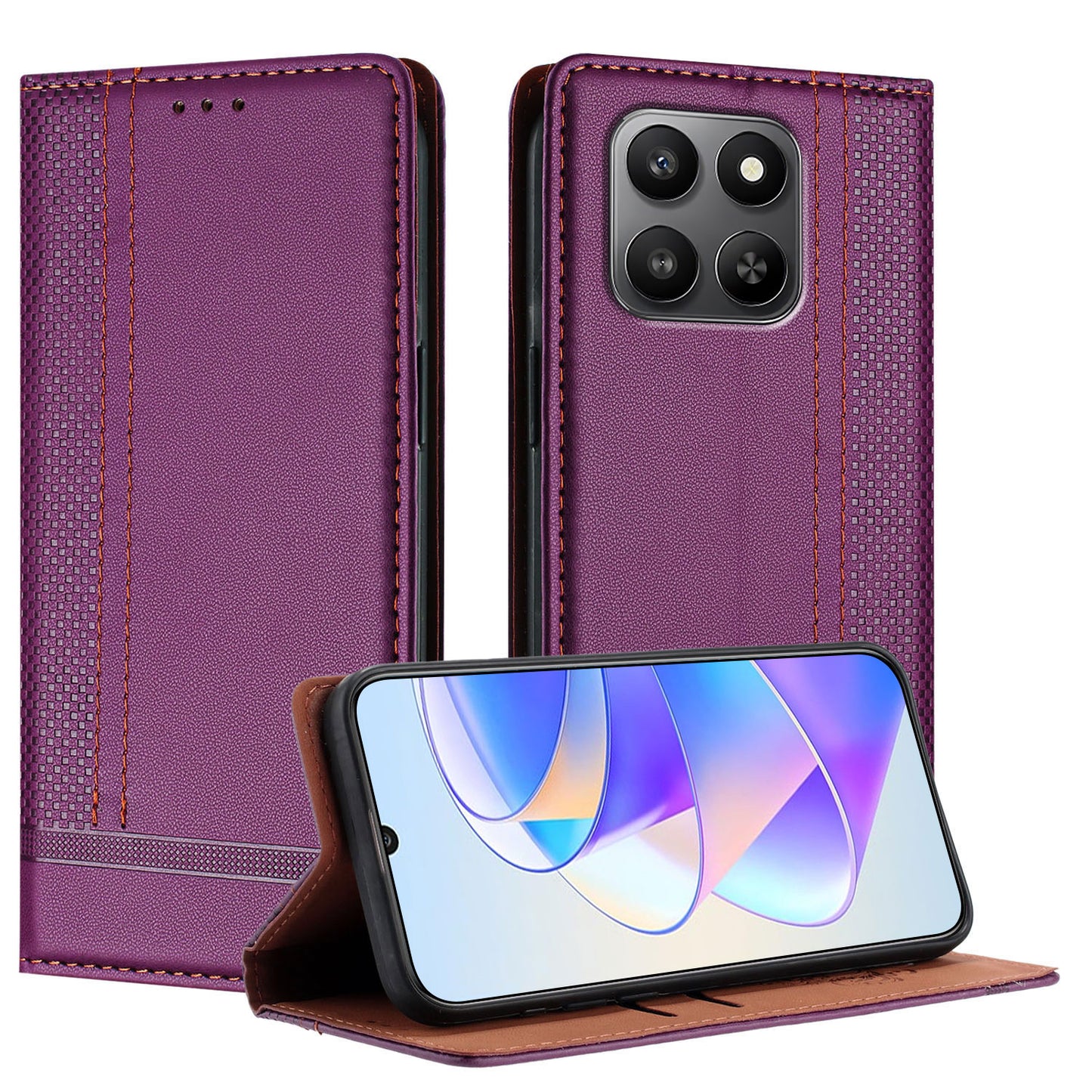 For Honor 400 Smart 5G / 4G / X7d 4G Case L-Shaped Grid Pattern Leather Stand Phone Cover with Card Slots