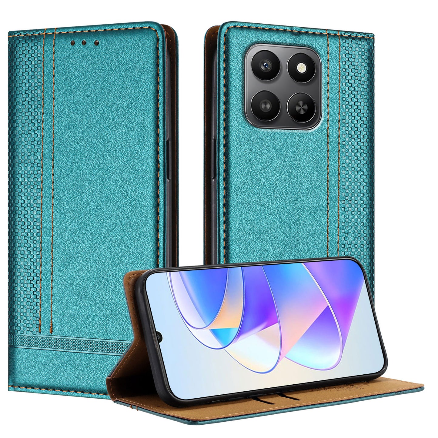 For Honor 400 Smart 5G / 4G / X7d 4G Case L-Shaped Grid Pattern Leather Stand Phone Cover with Card Slots