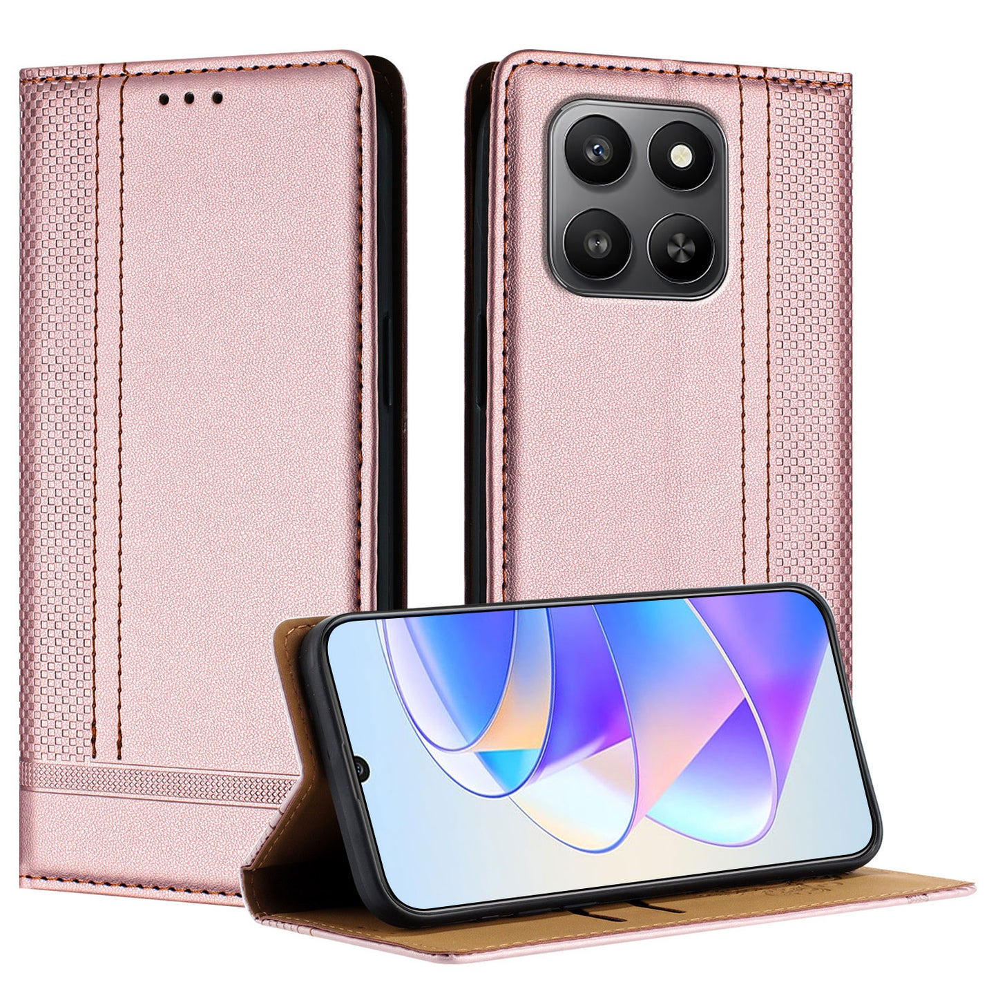 For Honor 400 Smart 5G / 4G / X7d 4G Case L-Shaped Grid Pattern Leather Stand Phone Cover with Card Slots