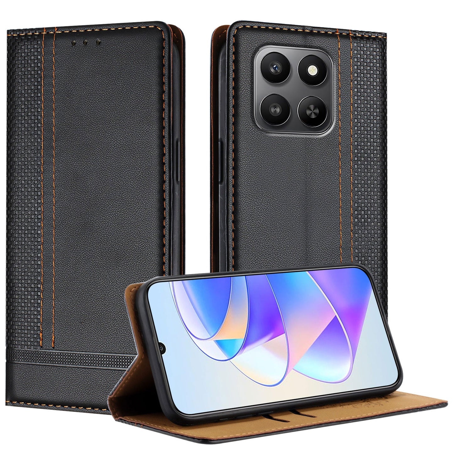 For Honor 400 Smart 5G / 4G / X7d 4G Case L-Shaped Grid Pattern Leather Stand Phone Cover with Card Slots