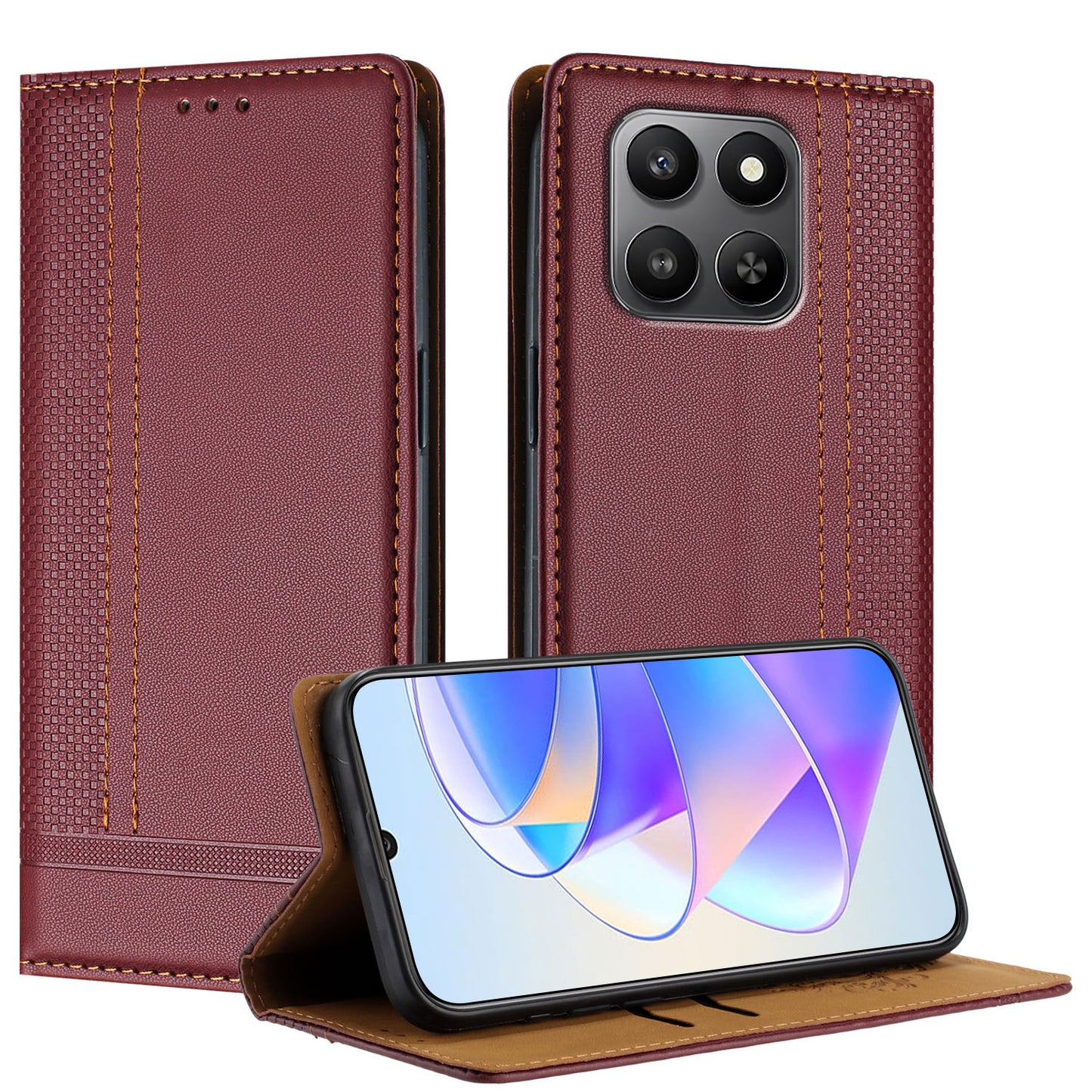 For Honor 400 Smart 5G / 4G / X7d 4G Case L-Shaped Grid Pattern Leather Stand Phone Cover with Card Slots