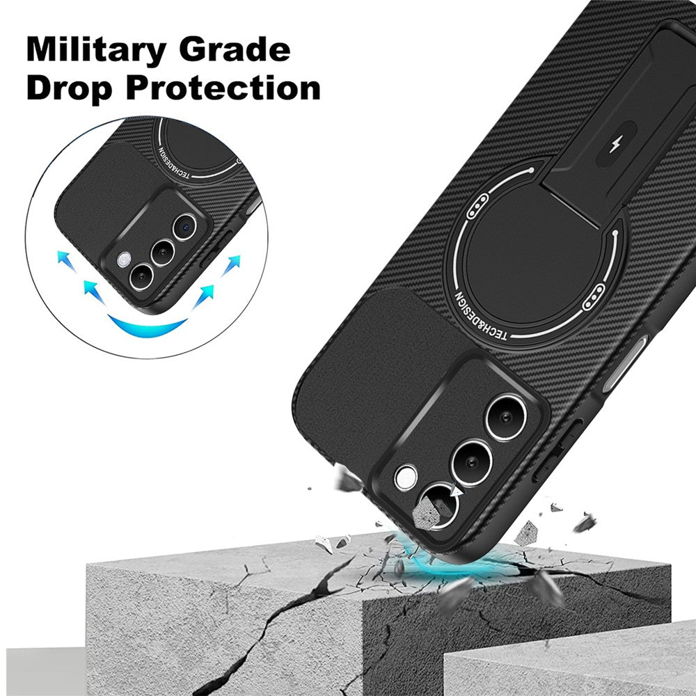 For Xiaomi Redmi 15 4G (EU) (171mm) Case Carbon Fiber Texture PC + TPU Phone Cover with Kickstand