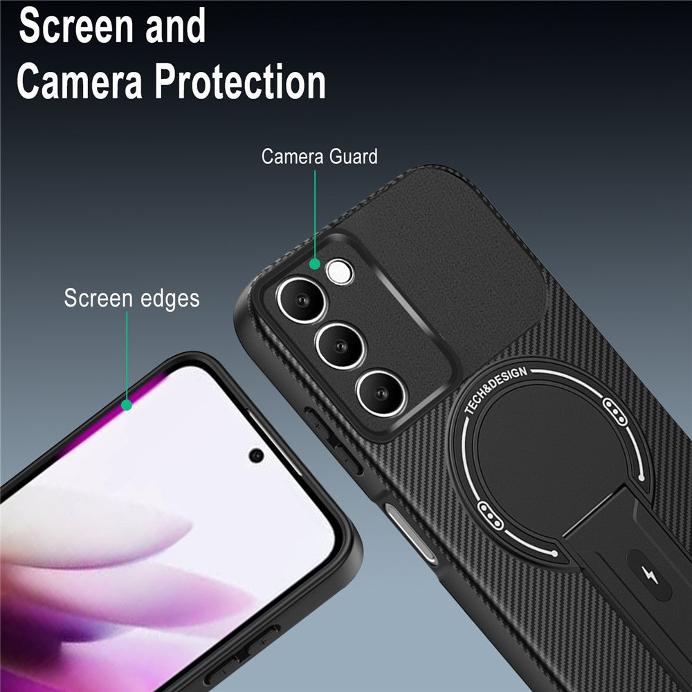 For Xiaomi Redmi 15 4G (EU) (171mm) Case Carbon Fiber Texture PC + TPU Phone Cover with Kickstand