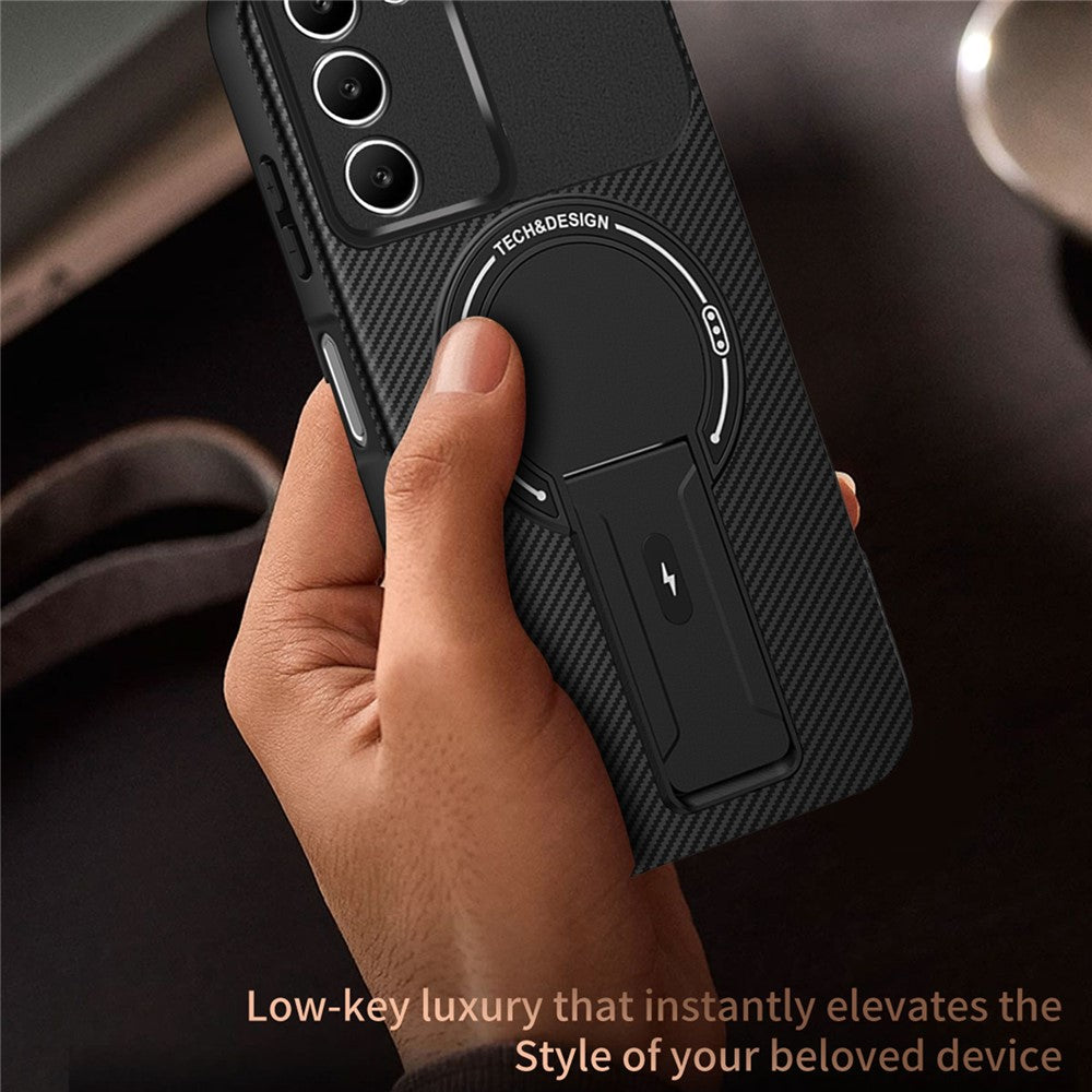For Xiaomi Redmi 15 4G (EU) (171mm) Case Carbon Fiber Texture PC + TPU Phone Cover with Kickstand