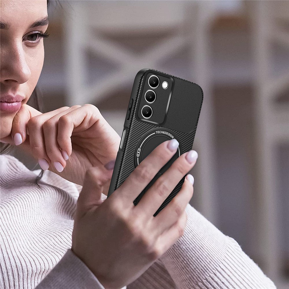 For Xiaomi Redmi 15 4G (EU) (171mm) Case Carbon Fiber Texture PC + TPU Phone Cover with Kickstand