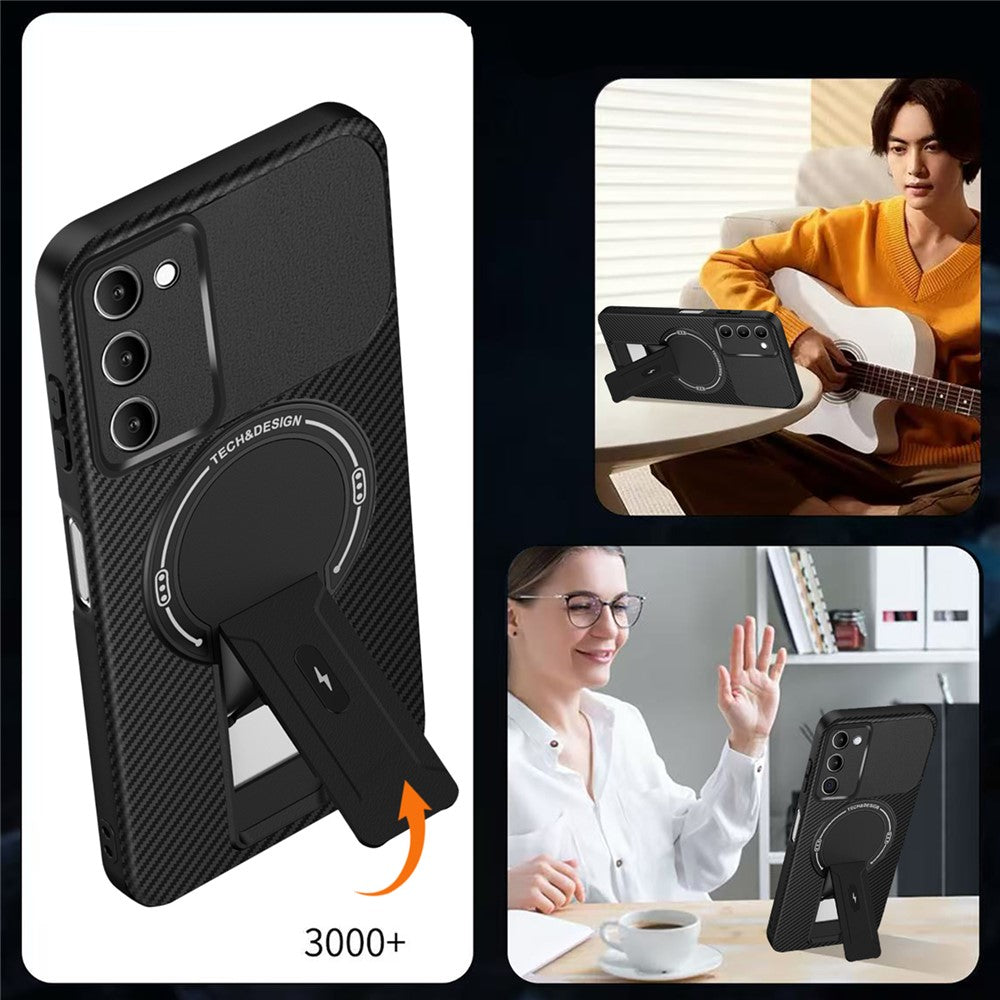 For Xiaomi Redmi 15 4G (EU) (171mm) Case Carbon Fiber Texture PC + TPU Phone Cover with Kickstand