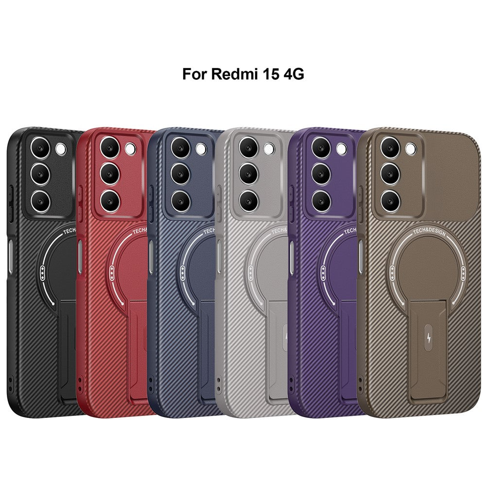 For Xiaomi Redmi 15 4G (EU) (171mm) Case Carbon Fiber Texture PC + TPU Phone Cover with Kickstand