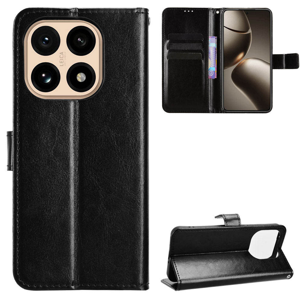 For Xiaomi 15T PU Leather Case with Strap Crazy Horse Texture Phone Wallet Cover