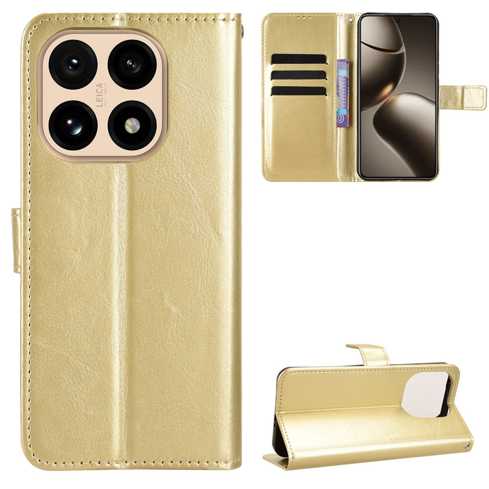 For Xiaomi 15T PU Leather Case with Strap Crazy Horse Texture Phone Wallet Cover