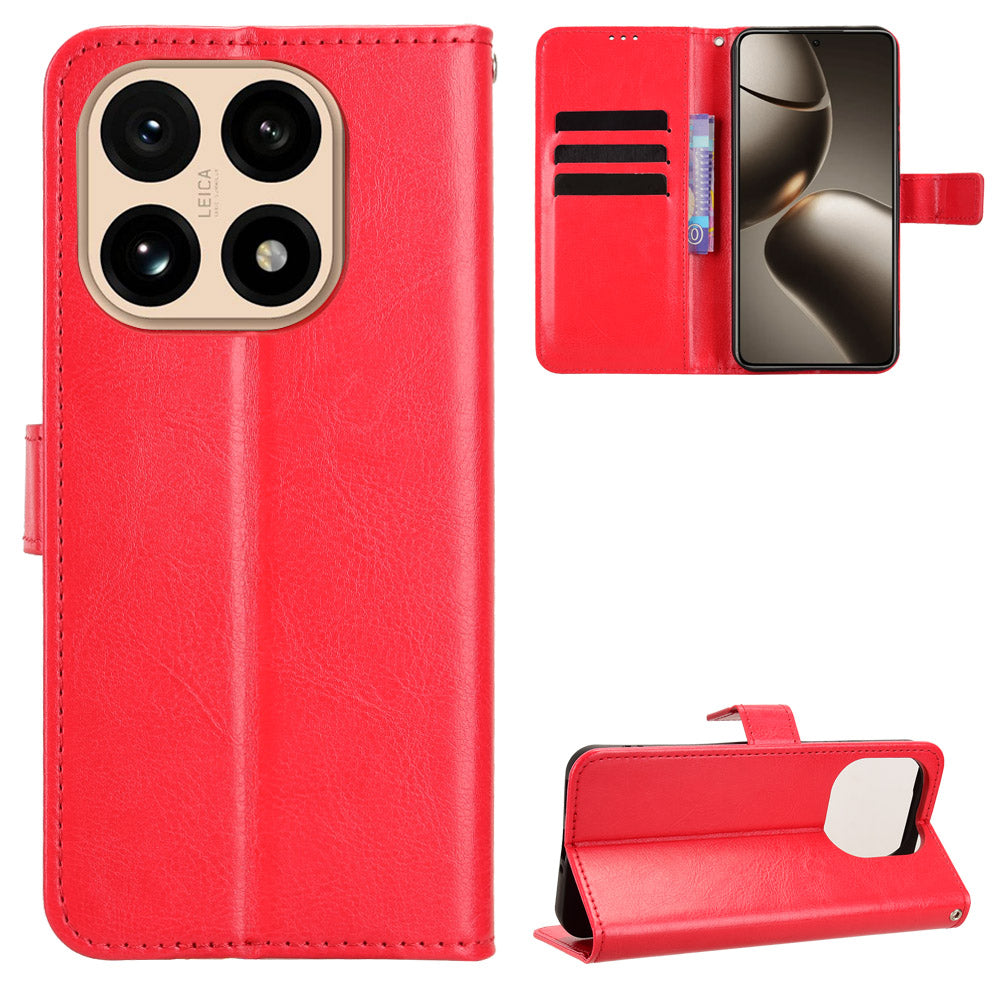 For Xiaomi 15T PU Leather Case with Strap Crazy Horse Texture Phone Wallet Cover