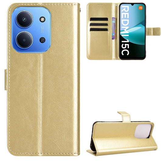 Xiaomi Redmi 15C 4G (EU) (173mm) / Xiaomi Redmi 15C 5G (EU) (173mm) Handyhülle – PU-Ledertasche mit Riemen und Crazy Horse-Textur