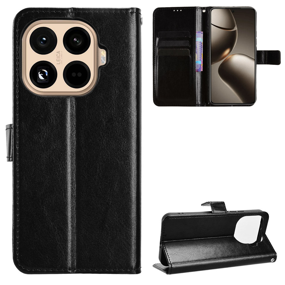 For Xiaomi 15T Pro PU Leather Case with Strap Crazy Horse Texture Phone Wallet Cover