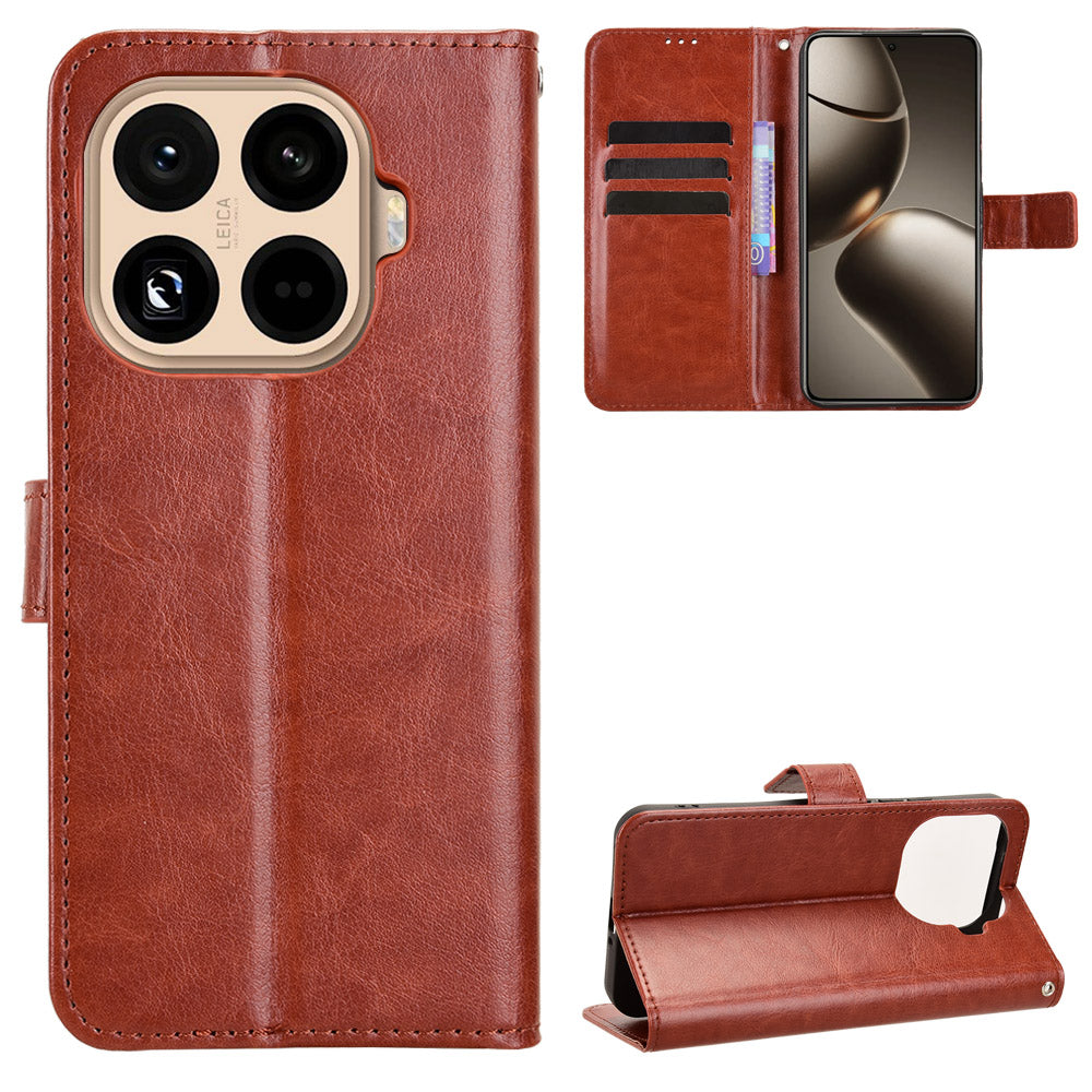 For Xiaomi 15T Pro PU Leather Case with Strap Crazy Horse Texture Phone Wallet Cover