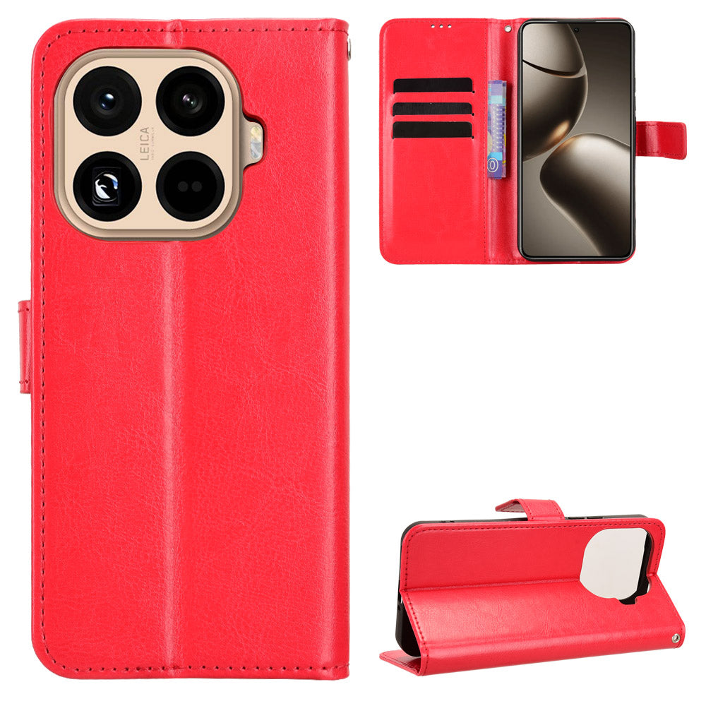 For Xiaomi 15T Pro PU Leather Case with Strap Crazy Horse Texture Phone Wallet Cover