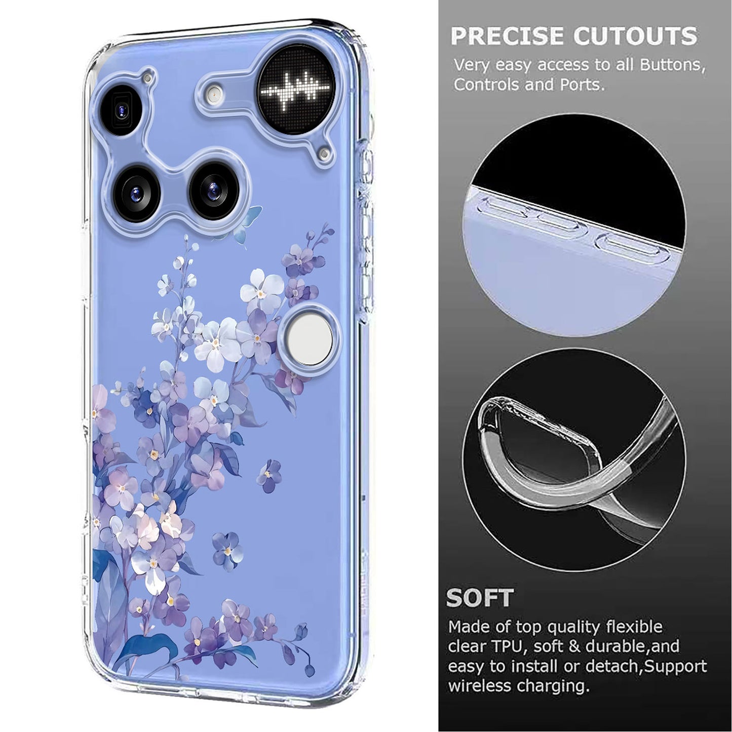 For Nothing Phone (3) 5G Case Butterfly Floral Pattern Printing TPU Phone Back Cover