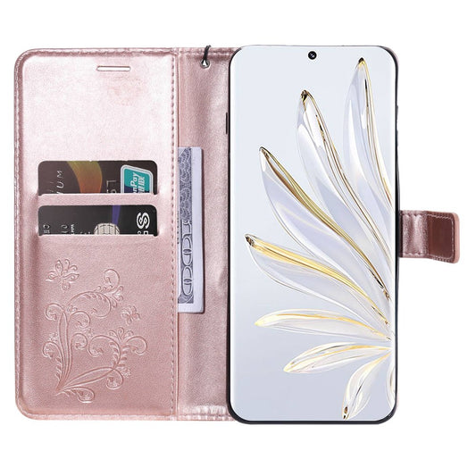 Honor 70 5G Handyhülle – Brieftaschenetui mit Blumen-Schmetterlings-Aufdruck, Leder- mit Ständer