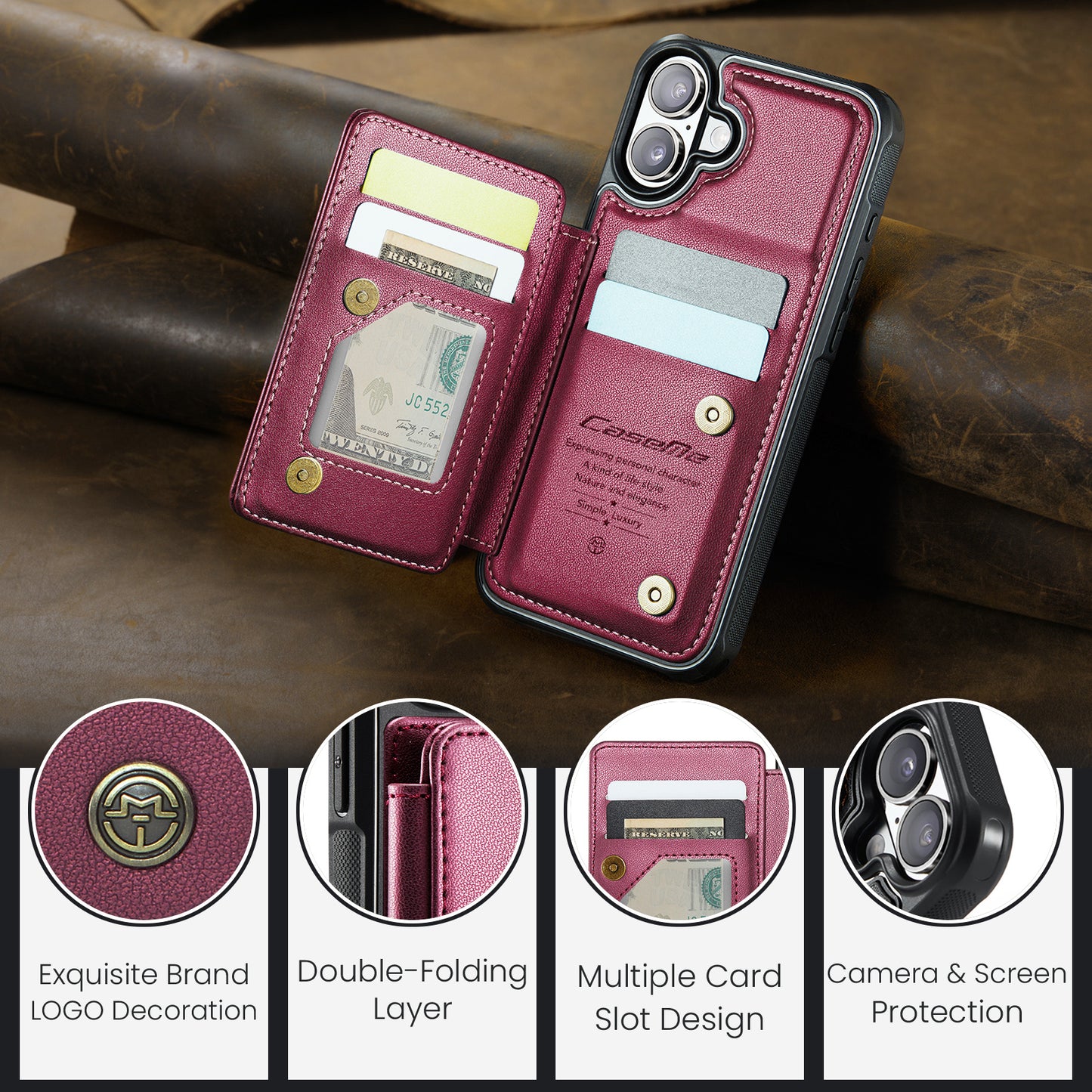 iPhone 17 Faltbare Wallet-Hülle – RFID & 5 Kartenfächer