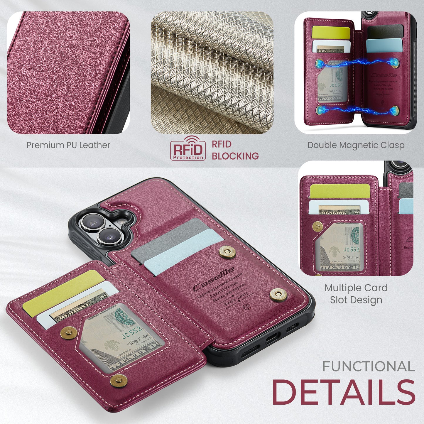 iPhone 17 Faltbare Wallet-Hülle – RFID & 5 Kartenfächer