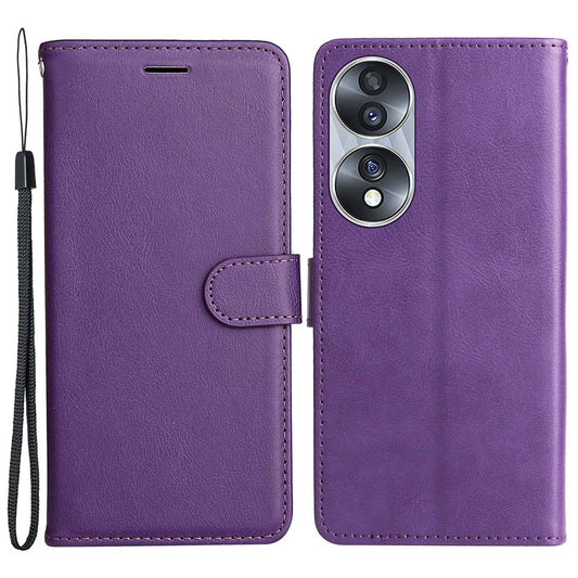 Honor 70 5G Wallet-Handyhülle – Einfarbiges Leder Mobile Ständer mit Riemen