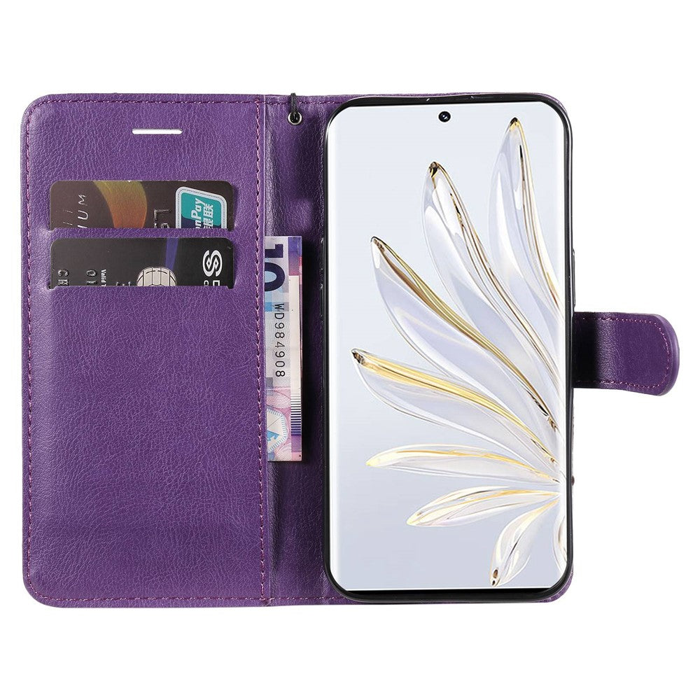 For Honor 70 5G Case Solid Color Leather Mobile Cover Wallet Stand with Strap