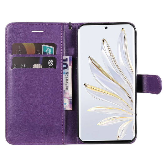 Honor 70 5G Wallet-Handyhülle – Einfarbiges Leder Mobile Ständer mit Riemen