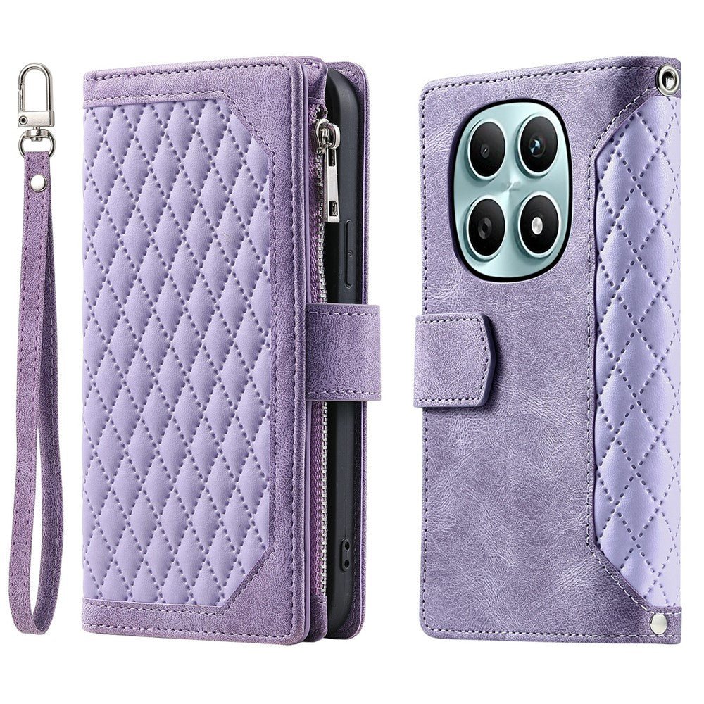 For Xiaomi Poco M8 5G / Redmi Note 15 5G (Global) Wallet Case Rhombus Stitching Line PU Leather Phone Cover with Wrist Strap