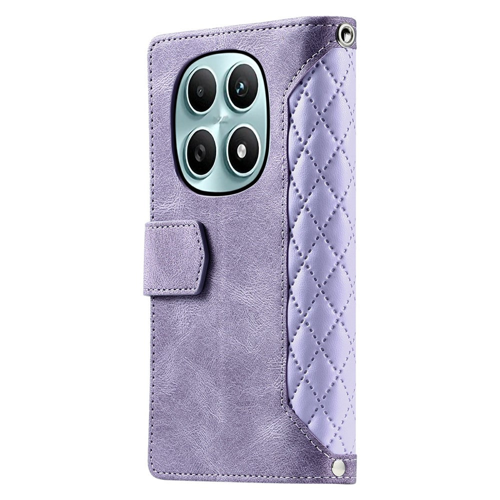 For Xiaomi Poco M8 5G / Redmi Note 15 5G (Global) Wallet Case Rhombus Stitching Line PU Leather Phone Cover with Wrist Strap