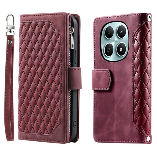 Xiaomi Redmi Note 15 5G (Global) / Xiaomi Poco M8 5G Wallet-Handyhülle – Redmi Note 15 5G (Global) Rautensteppung Line PU-Leder- mit Handschlaufe