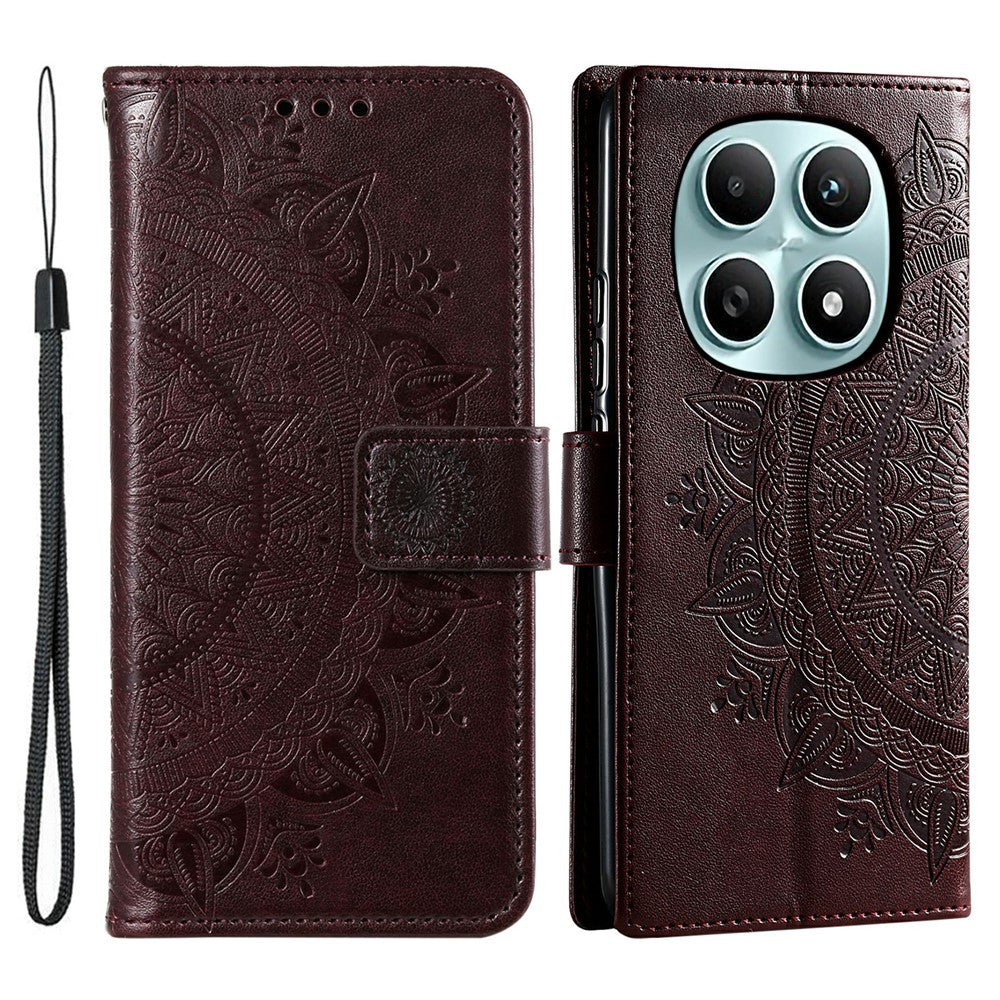 For Xiaomi Poco M8 5G / Redmi Note 15 5G (Global) Stand Case Imprinted Totem PU Leather Wallet Phone Cover with Wrist Strap