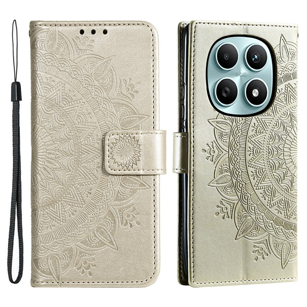 For Xiaomi Poco M8 5G / Redmi Note 15 5G (Global) Stand Case Imprinted Totem PU Leather Wallet Phone Cover with Wrist Strap