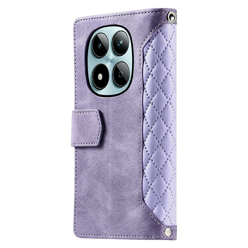 For Xiaomi Redmi Note 15 Pro 5G (Global) Wallet Case Rhombus Stitching Line PU Leather Phone Cover with Wrist Strap