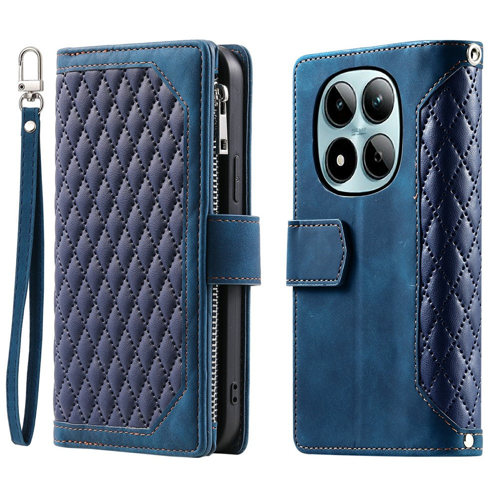 For Xiaomi Redmi Note 15 Pro 5G (Global) Wallet Case Rhombus Stitching Line PU Leather Phone Cover with Wrist Strap