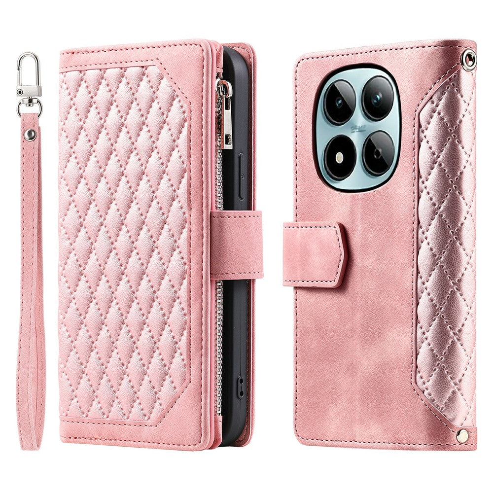 For Xiaomi Redmi Note 15 Pro 5G (Global) Wallet Case Rhombus Stitching Line PU Leather Phone Cover with Wrist Strap