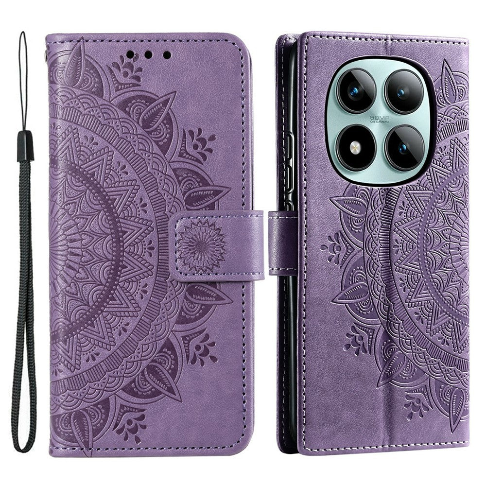 For Xiaomi Poco M8 Pro 5G / Redmi Note 15 Pro+ 5G (Global) Stand Case Imprinted Totem PU Leather Wallet Phone Cover with Wrist Strap