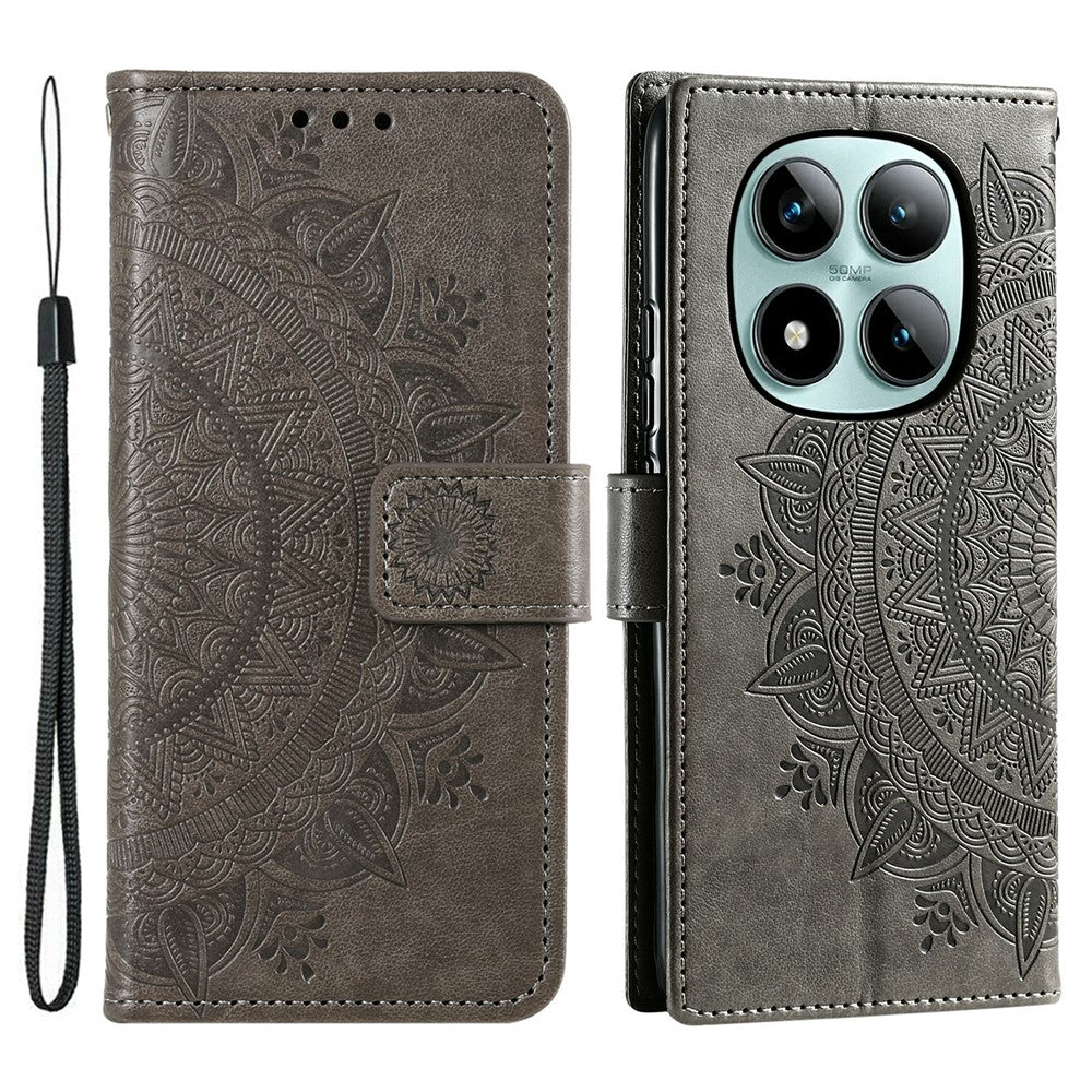 For Xiaomi Poco M8 Pro 5G / Redmi Note 15 Pro+ 5G (Global) Stand Case Imprinted Totem PU Leather Wallet Phone Cover with Wrist Strap