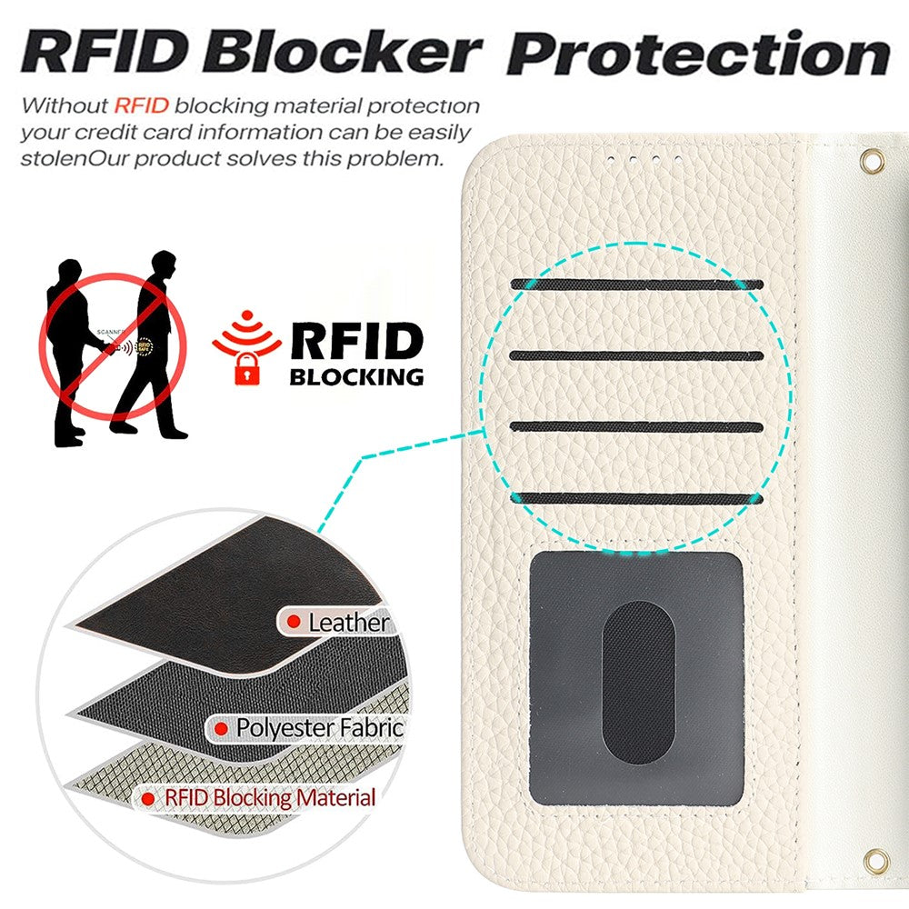 For iPhone 18 Pro Max / 17 Pro Max Stand Case Litchi Texture Genuine Cow Leather Wallet Phone Cover RFID Blocking
