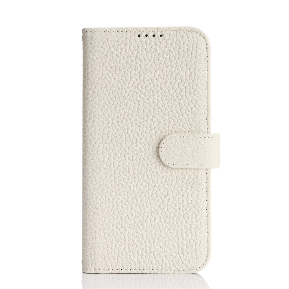 For iPhone 18 Pro Max / 17 Pro Max Stand Case Litchi Texture Genuine Cow Leather Wallet Phone Cover RFID Blocking