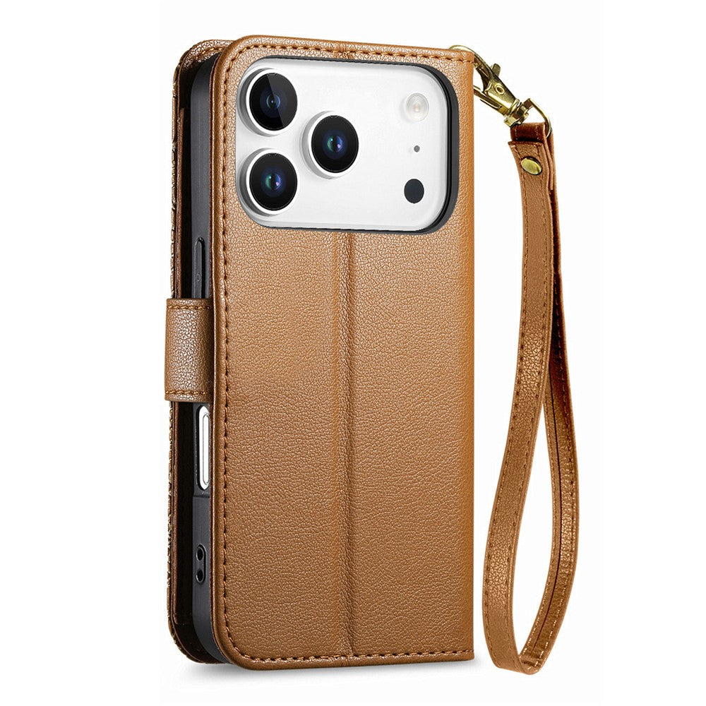 iPhone 17 Pro Wallet-Hülle – Blumenblattmuster, Reißverschluss & Handschlaufe